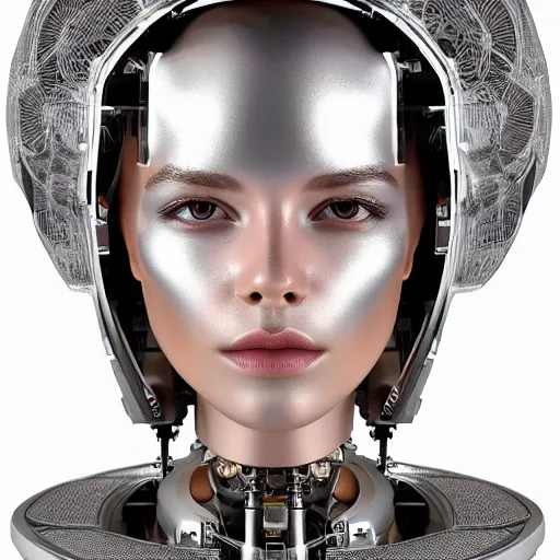 Prompt: beautiful centered fine art photo portrait of beautiful girl with solarpunk robotic humanoid mechanical parts with led lights, pudica pose, photorealistic, white background, highly detailed and intricate, soft box lighting, hdr 8 k