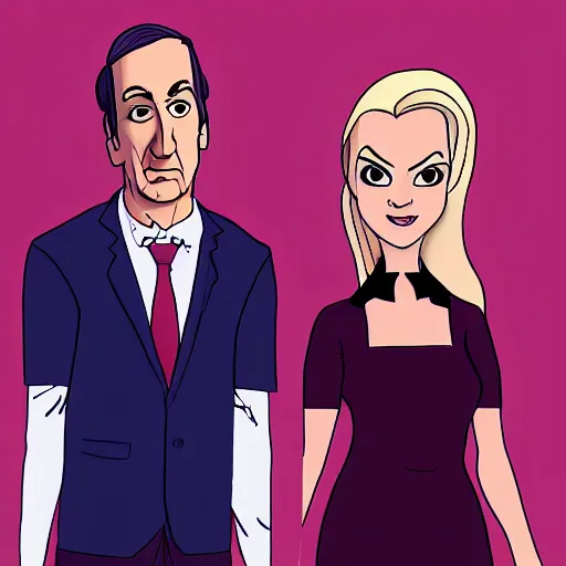 Image similar to kim wexler and saul goodman, cartoon concept art, trending on artstation, high quality