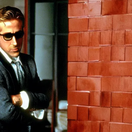 Prompt: Ryan Gosling from Drive, in American Psycho (1999)