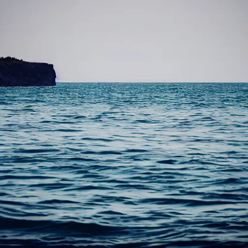 Prompt: dark, murky sea water, giant shape swimming in the distance obscured, real photo,