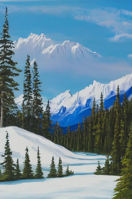 Image similar to bob ross painting of banff alberta