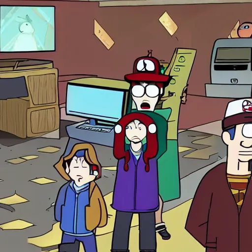 Image similar to gravity falls, cctv style