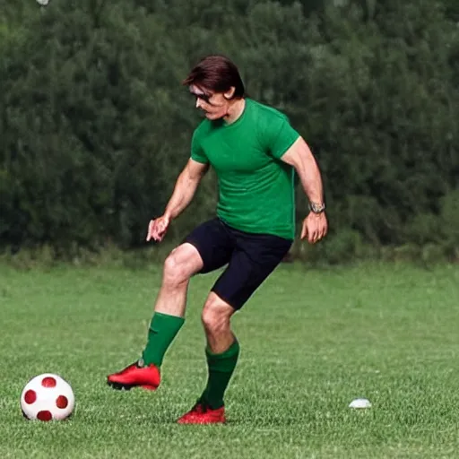 Image similar to tom cruise playing soccer in green jersey