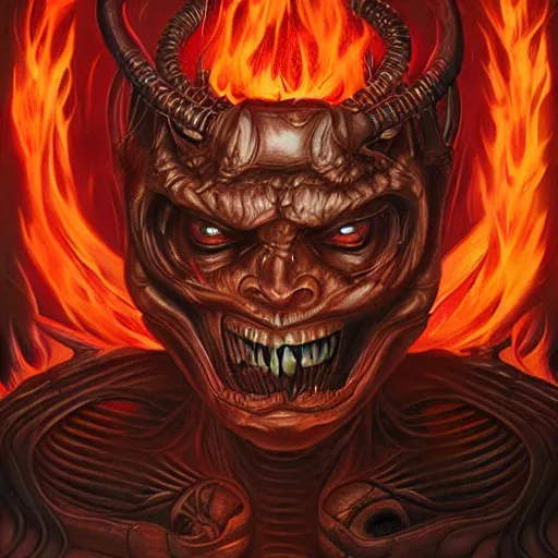 Image similar to doom demon giger portrait, fire and flame, Pixar style, by Tristan Eaton Stanley Artgerm and Tom Bagshaw.