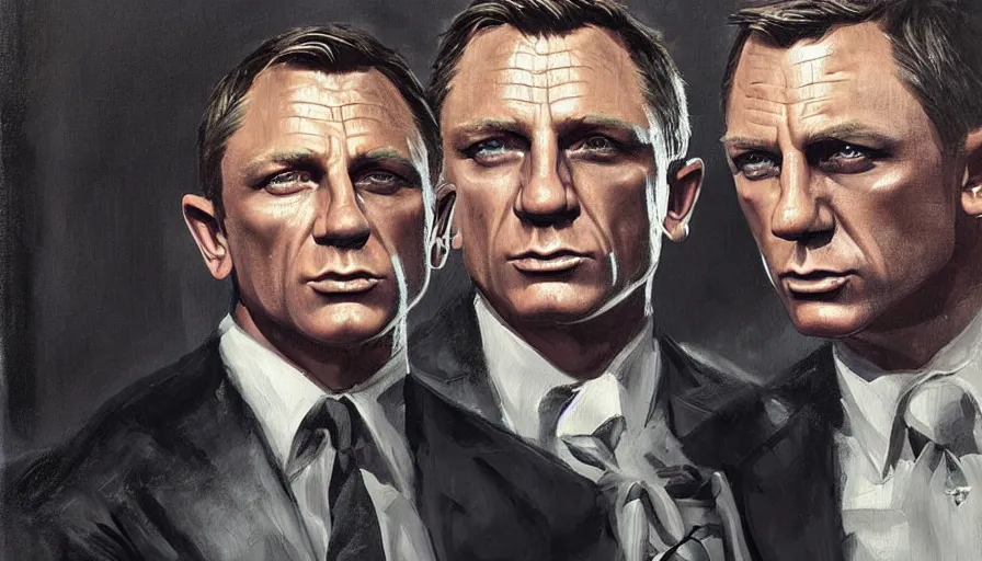 Prompt: a beautiful painting in the style of cedric peyravernay of daniel craig as james bond, award winning, extremely detailed