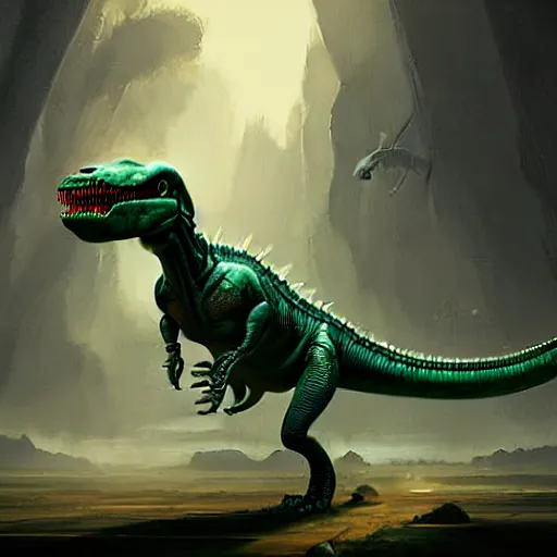 Image similar to ophidien alien taking the form of a t-rex, digital art, sco-fi art, matte painting, award-winning