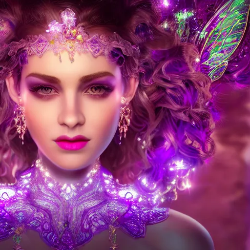 Image similar to portrait princess of amethyst, glowing, ornate and intricate purple jewelry, jaw dropping beauty, glowing background lighting, purple accent lighting, hyper detailed, fairy tale, 4 k octane render