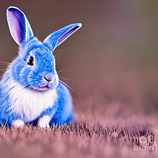 Image similar to A high resolution photoraph of a very cute blue rabbit, nature photograph, nature lighting, 8k award winning photograph.