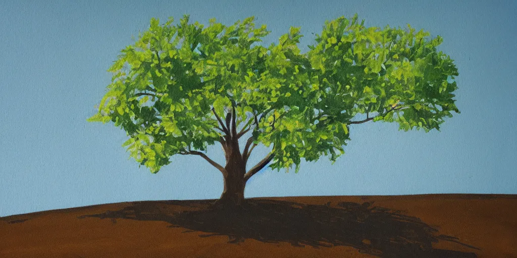 Prompt: simple painting of a tree growing from a car