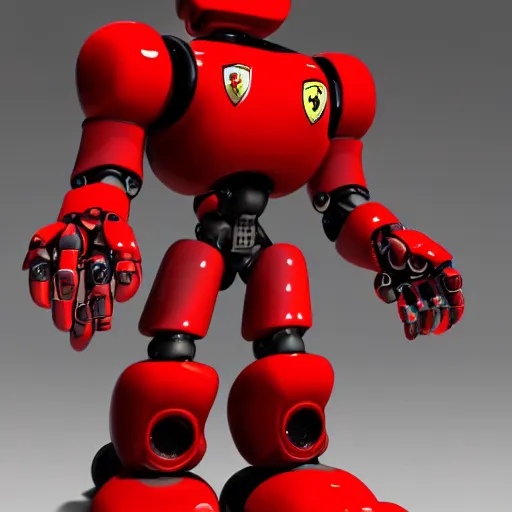 Image similar to a red robot with black hands and feet, Ferrari logo on it's chest | unreal engine | 3D model