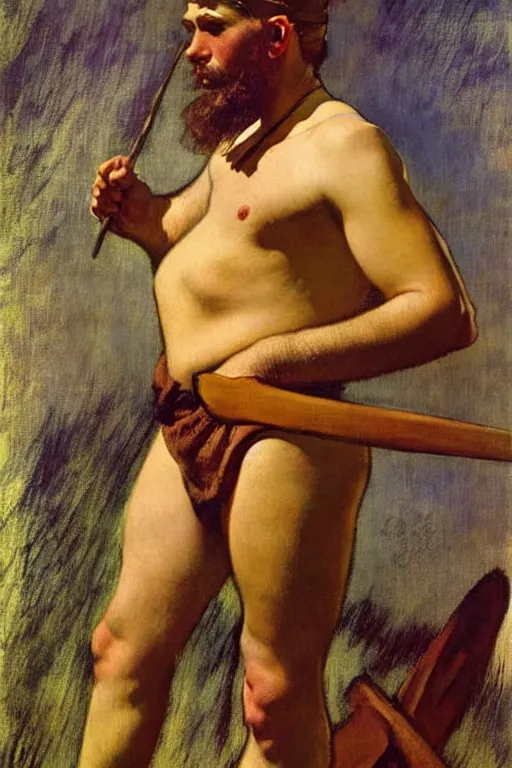 Image similar to attractive male, viking, painting by j. c. leyendecker, edgar degas