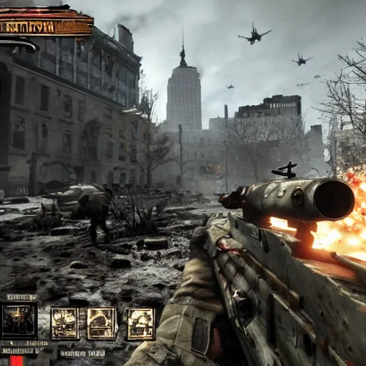 Image similar to call of duty world at war, zombies map set in New York,