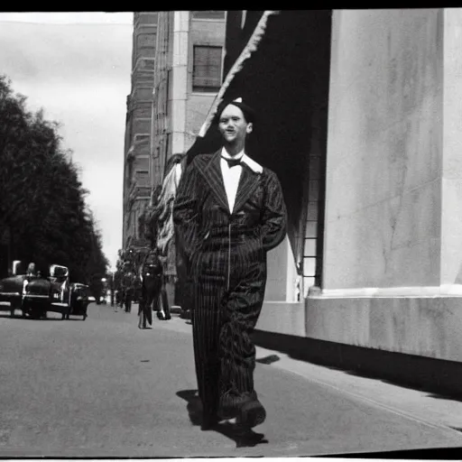 Image similar to 1940s photo of drake walking 5th Avenue in a dress