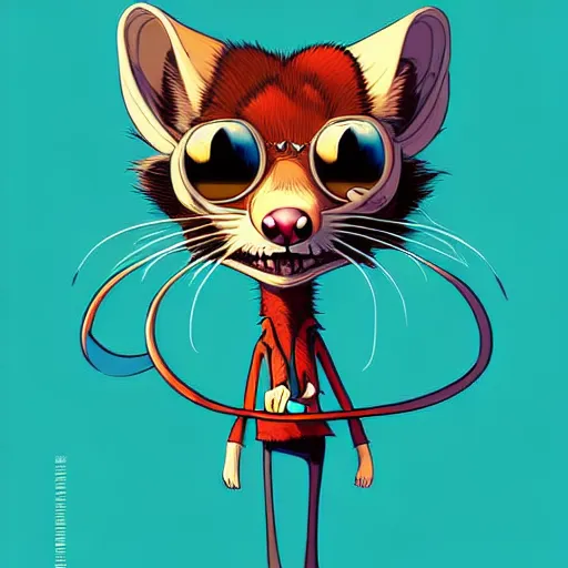 Image similar to curved perspective, extreme narrow, extreme fisheye, digital art of a marten animal cartoon character wearing a wig a jewlery by anton fadeev from nightmare before christmas