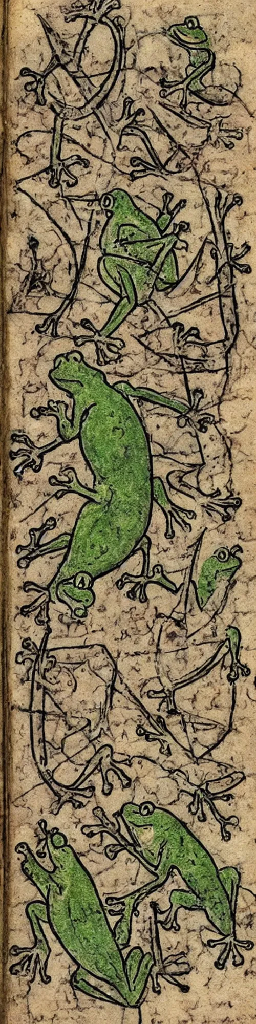 Image similar to medieval marginalia with frogs