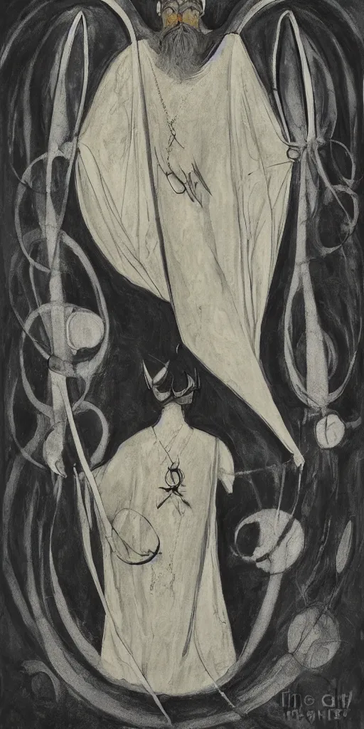 Image similar to The Fool tarot card, matte painting, cinematic lighting, black and white, style by Hilma af Klint