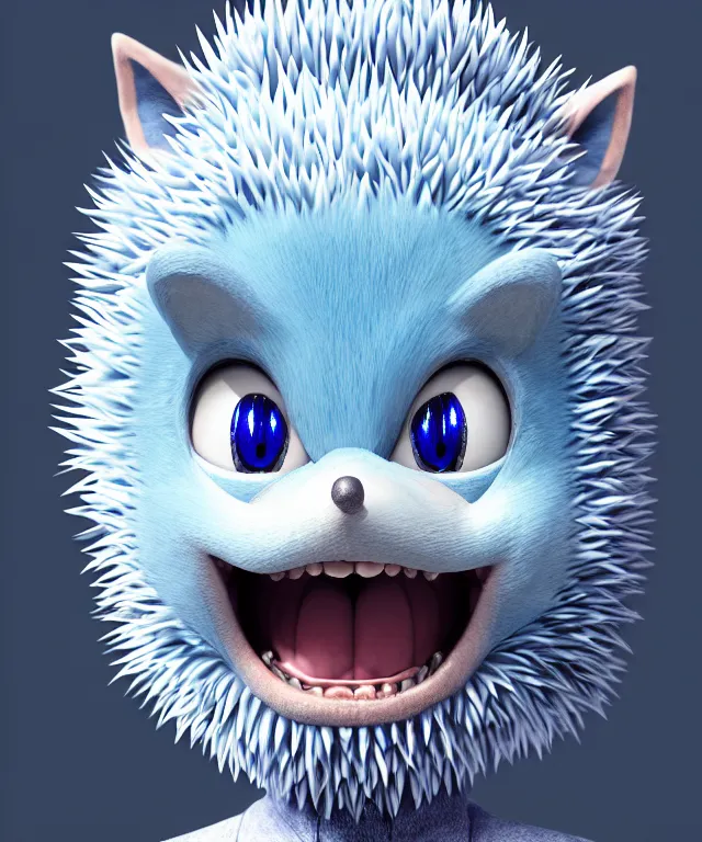 Image similar to an anthropomorphic blue hedgehog, fantasy, elegant, crisp 8 k line art, digital painting, artstation, unreal engine, octane render, concept art, matte, sharp focus, hyper realistic lighting, illustration, art by shintaro kago