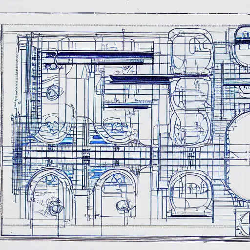 Image similar to highly detailed blueprints for a working time machine