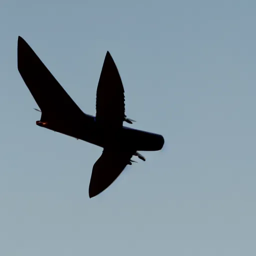 Image similar to the back of a bird flying, a plane arriving toward