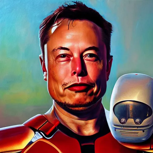 Prompt: elon musk is cyborg, oil painting