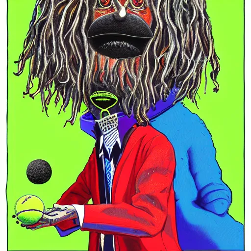 Image similar to a snoop dogg tennis ball monster, snoop dogg, colorful, digital art, fantasy, magic, chalk, trending on artstation, ultra detailed, professional illustration by basil gogos