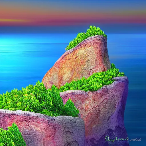 Image similar to rocky desert islands surrounded by steep crystalline cliffs, high quality digital art