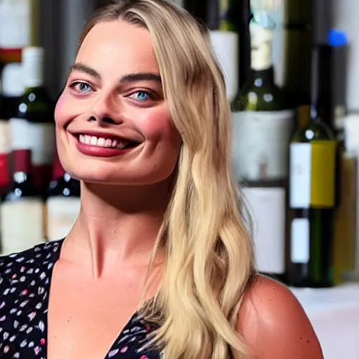 Image similar to margot robbie as a bottle of wine