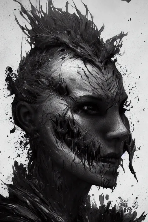 Image similar to A portrait of a monstrous women cuts all over her face by Greg Rutkowski, Sung Choi, Mitchell Mohrhauser, Maciej Kuciara, Johnson Ting, Maxim Verehin, Peter Konig, Bloodborne, 8k photorealistic, cinematic lighting, HD, high details, dramatic, dark atmosphere, trending on artstation