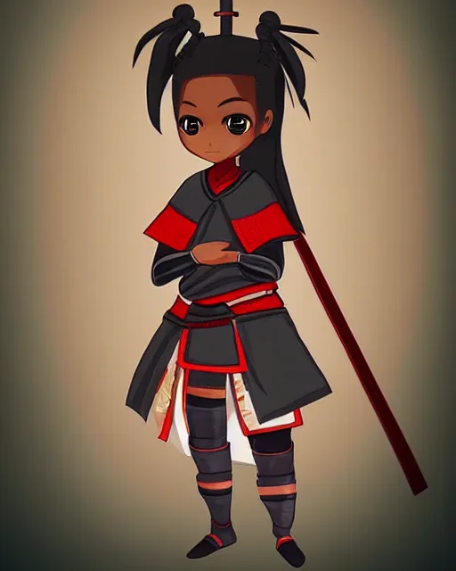 Image similar to cute digital art of one cute cute african samurai warrior, cute chibi style, chibi, anime, artstation, deviantart, pinterest, yasuke 5 0 0 px models