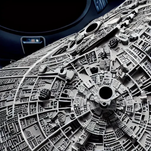 Prompt: photo of a knolling of a millennium falcon