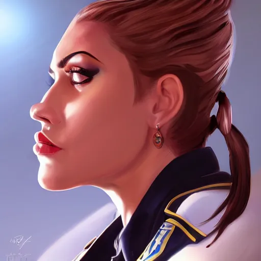 Prompt: concept art, elegant, smooth, artstation, portrait, traffic police woman, latina, full body