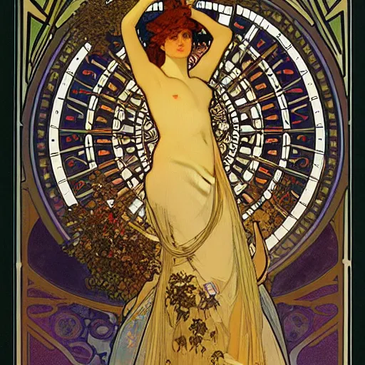 Image similar to keeper of secrets by alphonse mucha