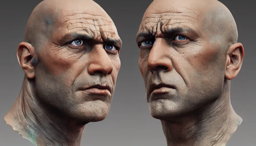 Prompt: Realistic hand painted bust of The Rock, hyperdetailed, artstation, cgsociety, 8k