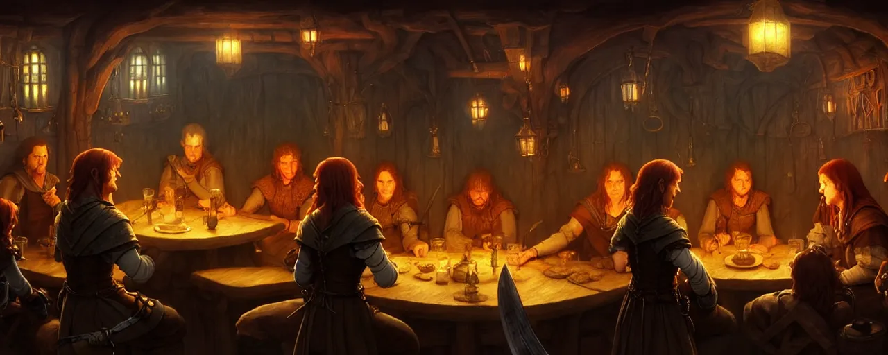 Prompt: A multidimensional cozy tavern, screenshot from medieval Lord of the rings hidden object game, cinematic lighting, epic composition, cartoon, animation, background art, post processing, 8K resolution, elegant, highly detailed, digital painting, artstation, concept art, matte, sharp focus, illustration, art by Frank frazetta and moebius, Peter mohrbacher and John William Waterhouse
