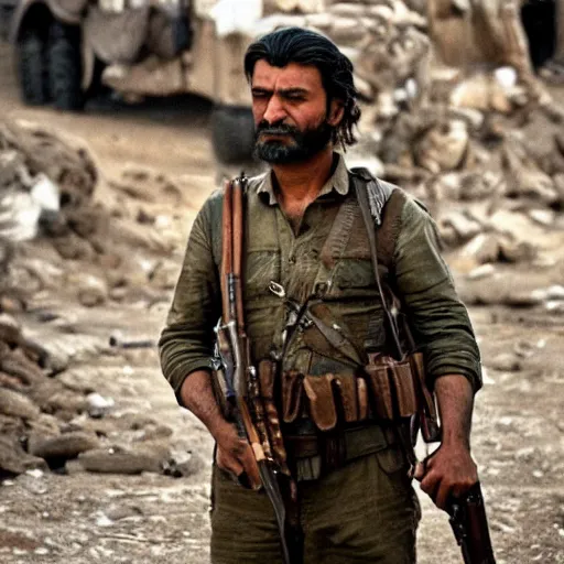 Image similar to kurdish communist in a movie directed by christopher nolan, movie still frame, promotional image, imax 7 0 mm footage