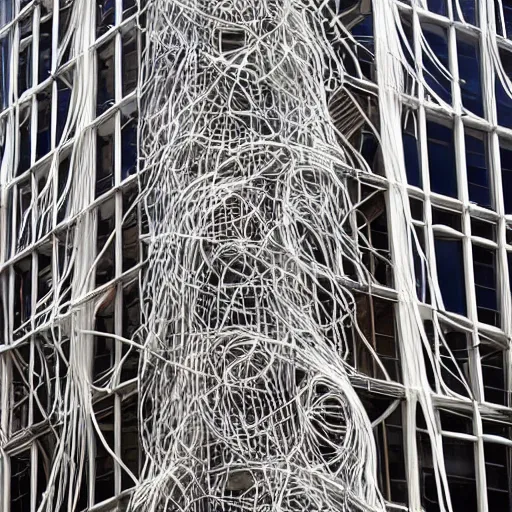 Prompt: mc escher building in london covered in spaghetti