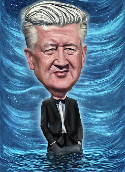 Image similar to a painting of david lynch in the water, poster art by chris moore, cg society contest winner, digital art, movie poster, cosmic horror, lovecraftian