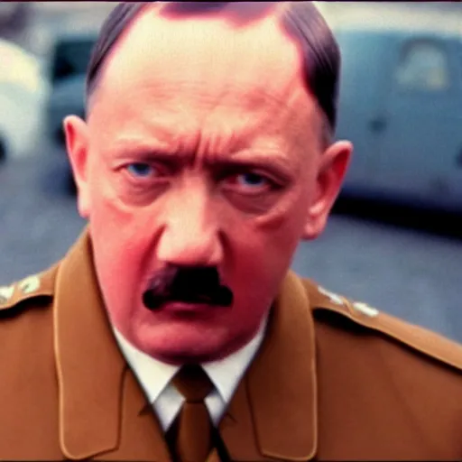 Image similar to A still of Hitler in a 1990s hip hop music video