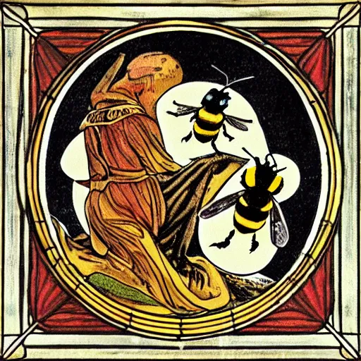 Image similar to a pagan ritual with a bumblebee in the middle of a bullseye of salt, art nouveau