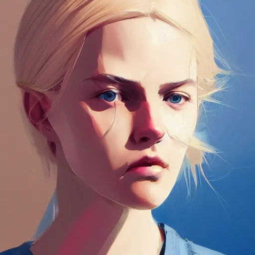 Image similar to Beautiful girl with a blond hair and blue eyes profile picture by Greg Rutkowski, asymmetrical, Organic Painting , Matte Painting, geometric shapes, hard edges, street art, trending on the artstation, realistic:2 by Sachin Teng:4, blur: -4