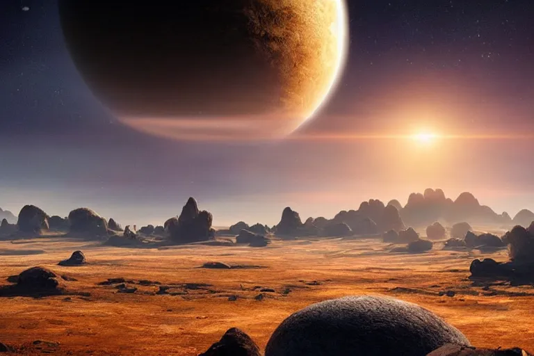 Image similar to a beautiful peaceful landscape photo of an alien planet, cinematic atmospheric masterpiece, award winning, 4 k, hyperdetailed, fantastic, wonderful