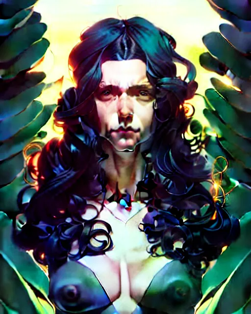 Image similar to artgerm, joshua middleton comic cover art, full body pretty even rachel wood faye, symmetrical eyes, symmetrical face, long curly black hair, beautiful forest, cinematic lighting