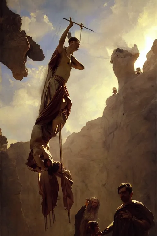 Image similar to beautiful oil painting portrait of ancient roman god emperor steve buscemi hovering in the air wearing the civic crown levitating and ascending in stations of the cross pose, art by anders zorn, wonderful masterpiece by greg rutkowski, expressive brush strokes, beautiful cinematic light, american romanticism by greg manchess, jessica rossier
