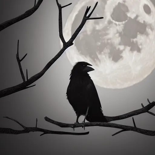 Prompt: crow in front of the full big moon, digital art, high definition, 8k, high details, high quality