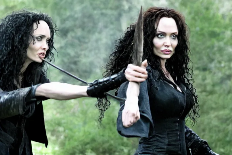 Image similar to film still Angelia Jolie as Bellatrix Lestrange in Harry Potter movie