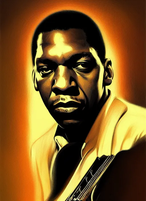 Prompt: portrait of john coltrane as a rock star, intricate, elegant, highly detailed, digital painting, artstation, concept art, smooth, sharp focus, illustration, art by wlop, mars ravelo and greg rutkowski