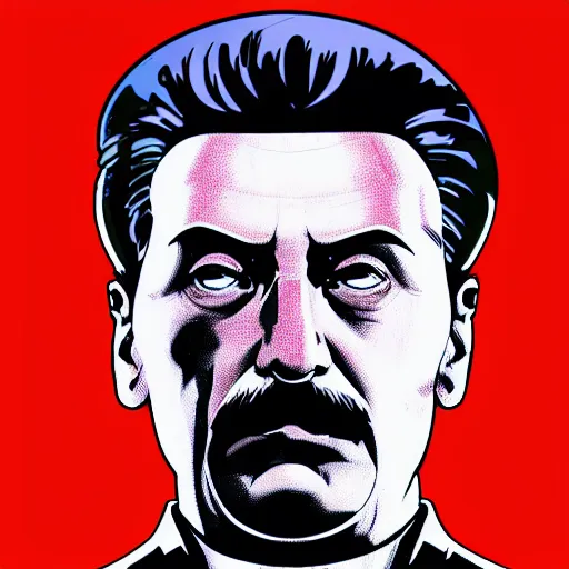 Image similar to cyberpunk joseph stalin as the leader of a futuristic communist society, cybernetics, sharp lines, digital, artstation, colored in