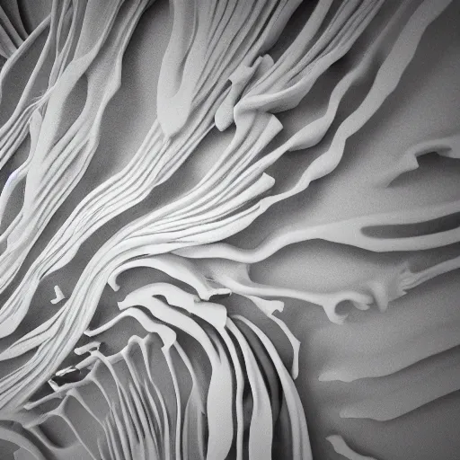 Image similar to museum of intricate details made of white whispy forms, 8 k, octane render