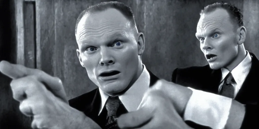 Image similar to a film still of Bill burr in Schindler's List, high quality