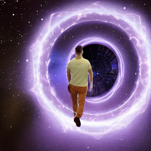 Image similar to space warp portals with a man inside them